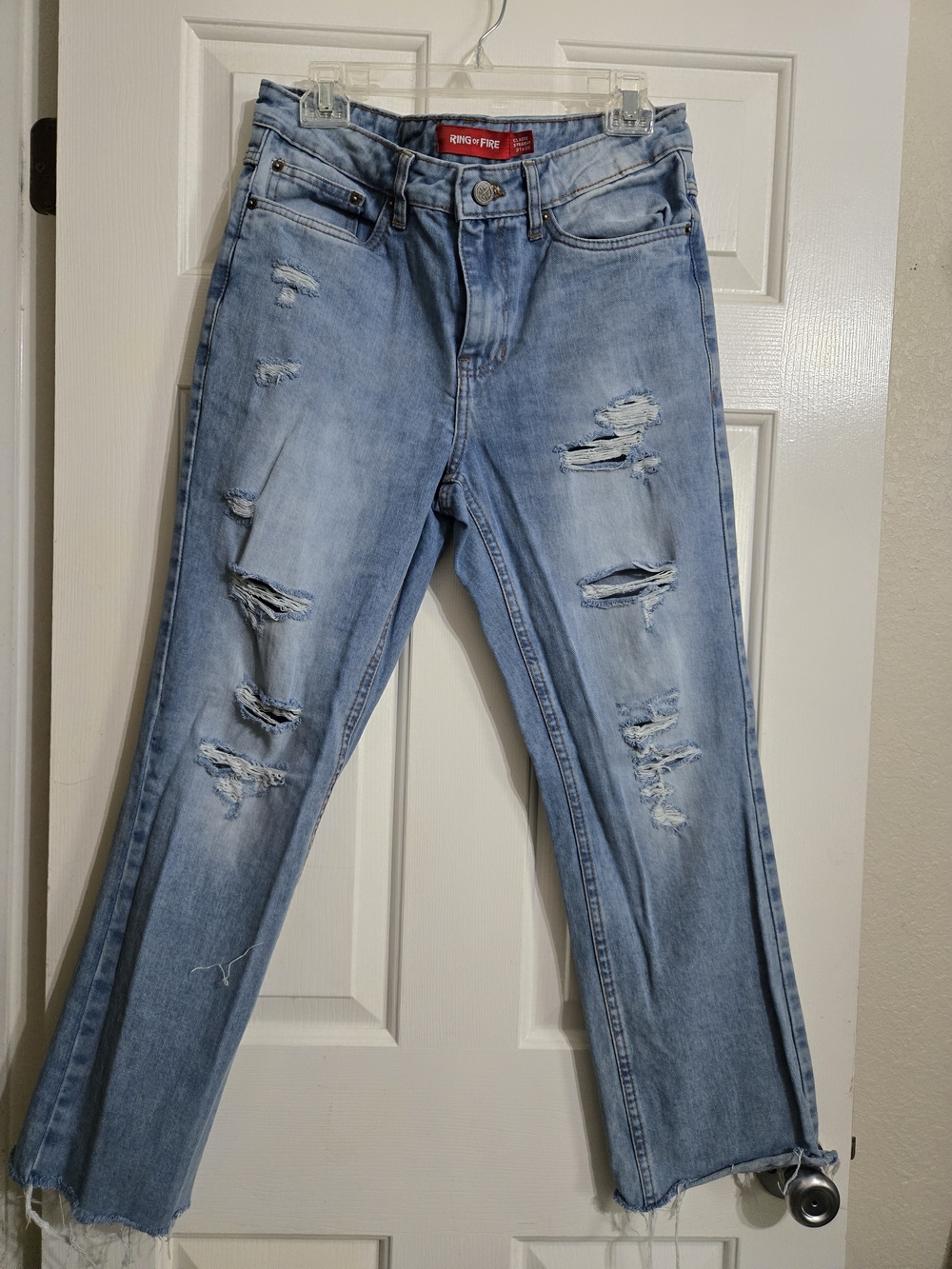 Ring of Fire Light Blue Distressed Straight Jeans